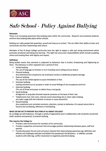 Policy Against Bullying